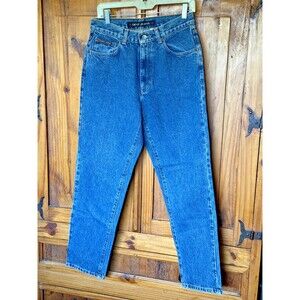 Vtg 90s DKNY JEANS High Rise Mom Jeans 31x30 Solid Blue Rigid Heavyweight NWOT